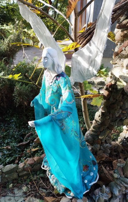Anioł szmaragdowy,figurka rzemiosło handmade powertex 68cm