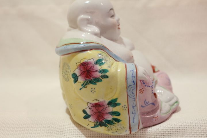 Buda Sorridente Porcelana Chinesa Família Rosa Marcado XX 13 A