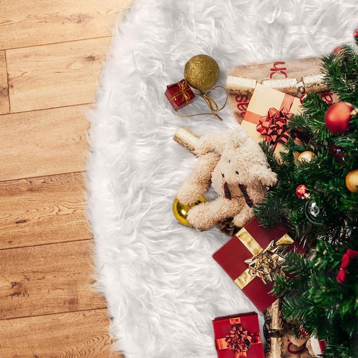 Dywanik Ozdobny pod Choinkę Sztuczne Futro Biała 150 cm