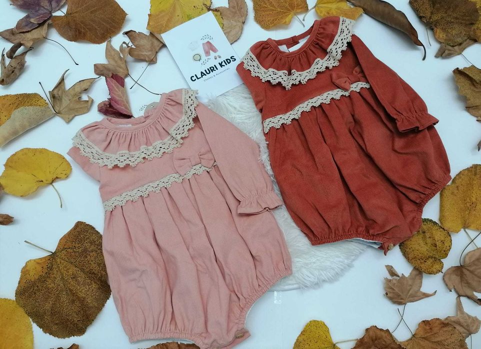 Macacão bombazina menina 3M/6M laranja