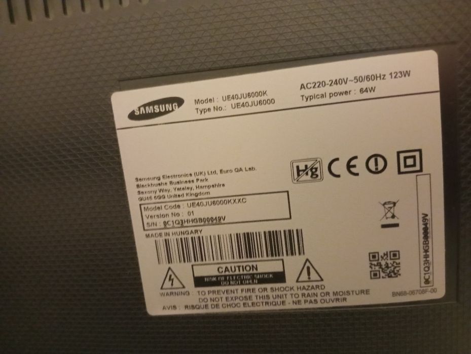 Televisão Samsung UE40JU6000K – Para Peças / Reposição