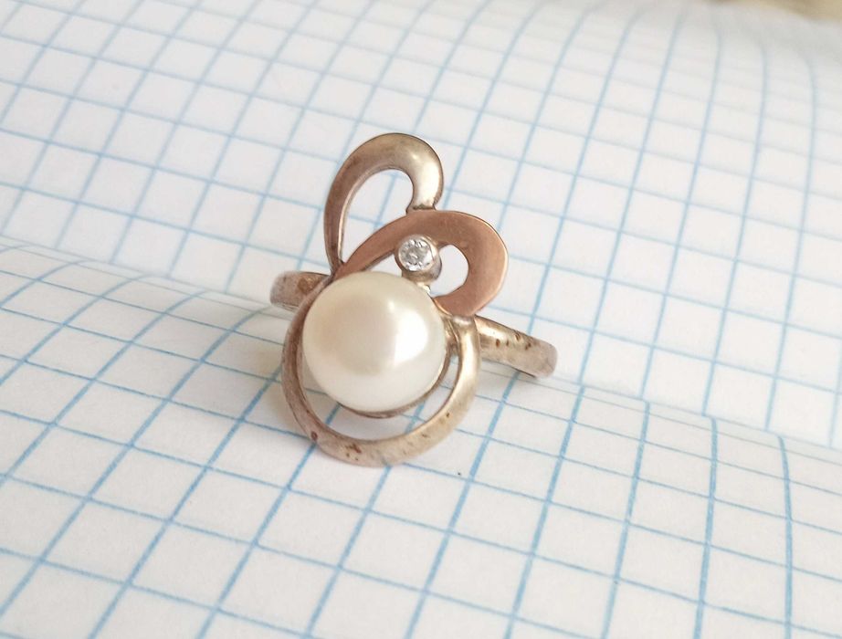 Перстень кольцо з жемчугом Перлина. Срібло 925 проба Розмір 19