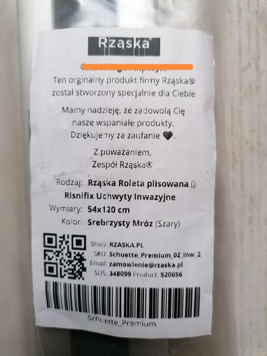 Roleta plisowana nowa 120/54 srebrzysty Mróz