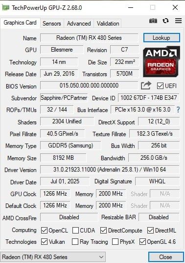AMD Radeon RX 480 8GB