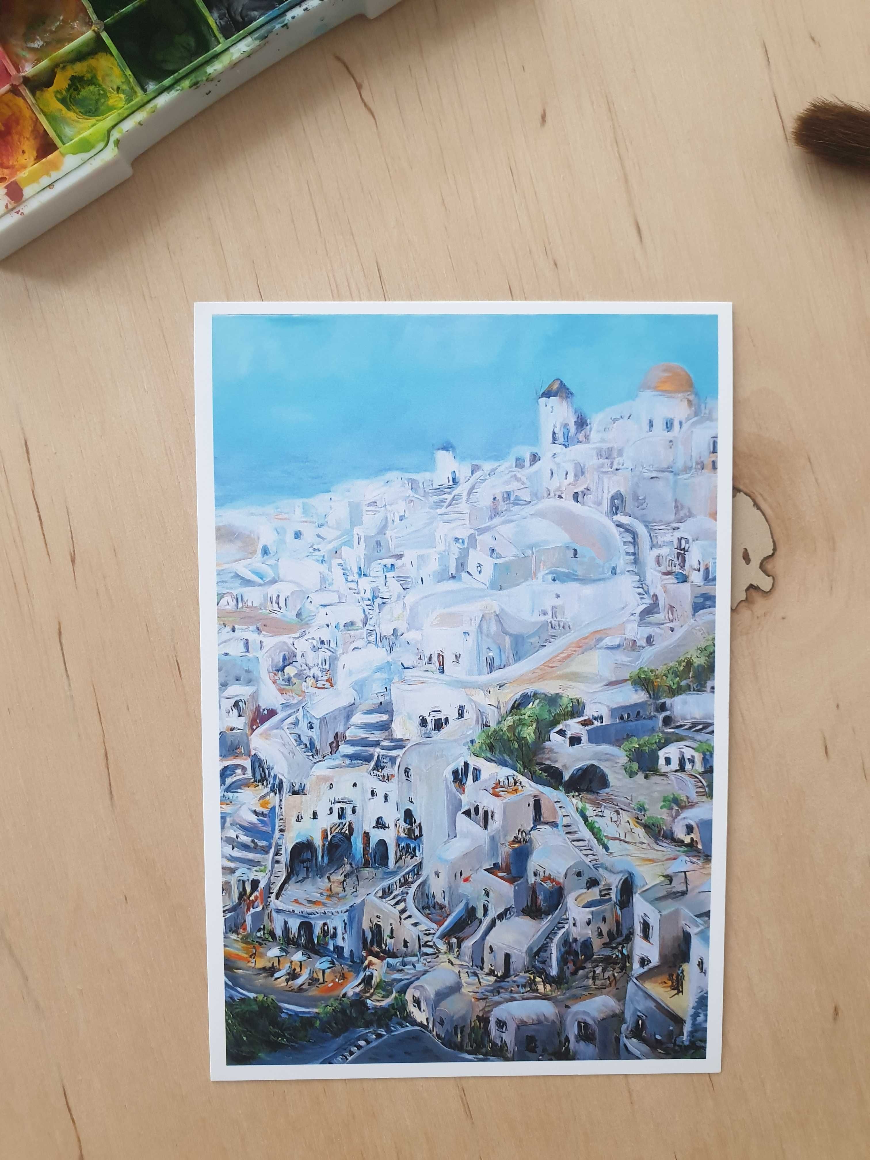 Druk na podstawie obrazu + oprawienie Grecja Santorini pejzaż