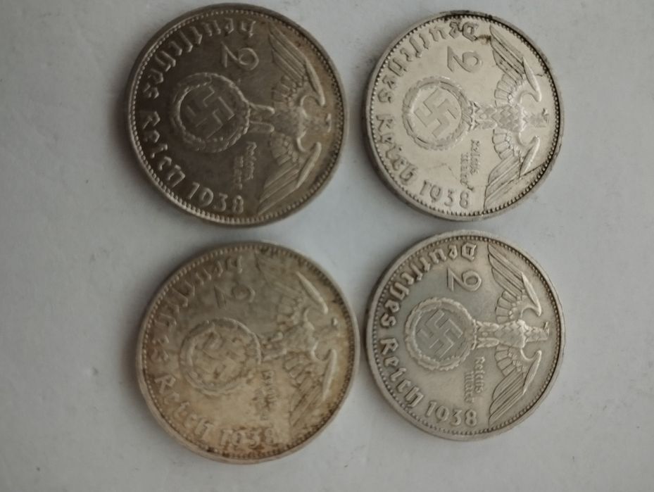 Moedas Prata 2 Reichsmark 1937, 1938 e 1939 com cruz suástica Alemanha