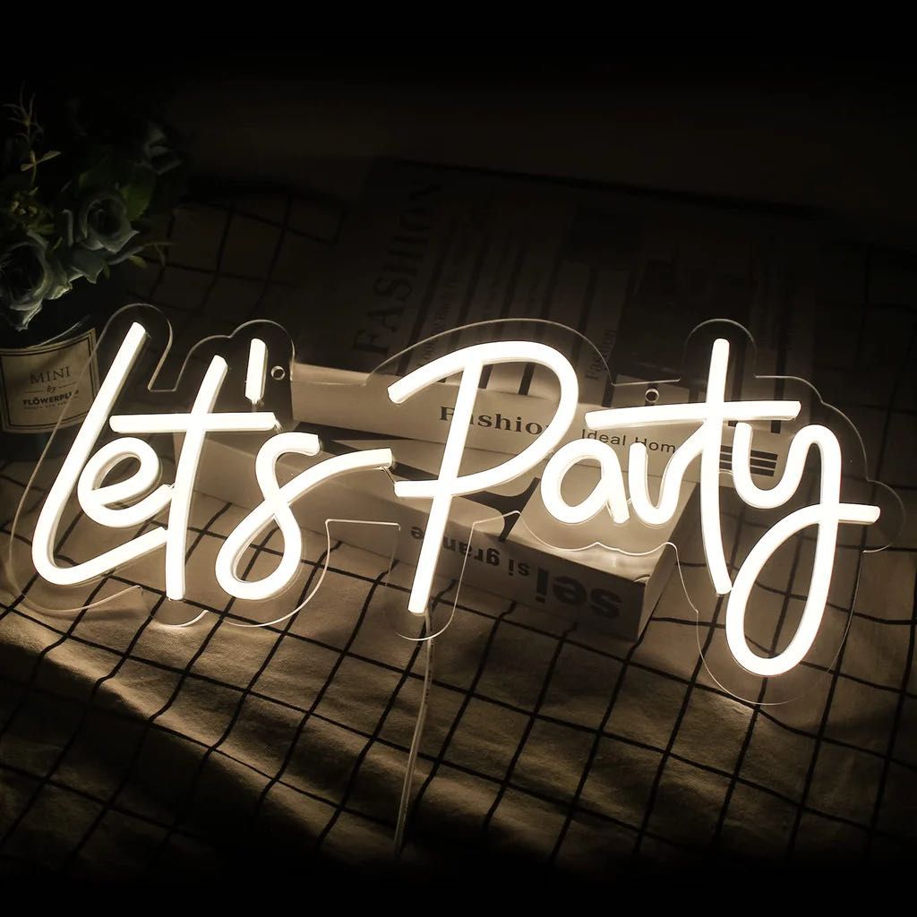 Neon Let's party lampa znak świetlny sprzedaż ścianka 18 urodziny ślub