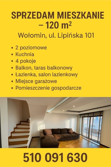 Sprzedam mieszkanie 2 poziomowe , 120 m.(miejsce garaz. komorka lok)