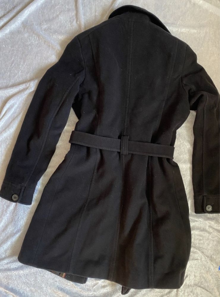 TOMMY HILFIGER S/M płaszcz z paskiem kaszmir aksamit czarny