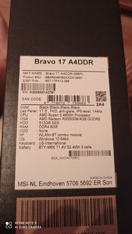 Zamienie się za laptopa Bravo 17 A4ddr