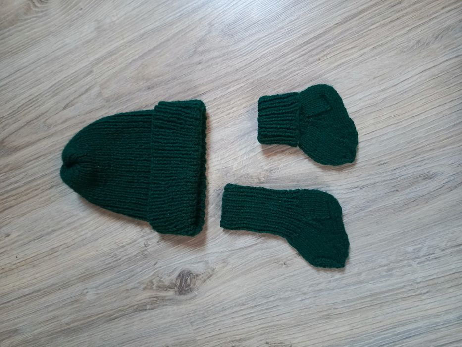 Wełna czapka skarpetki noworodek niemowlę handmade
