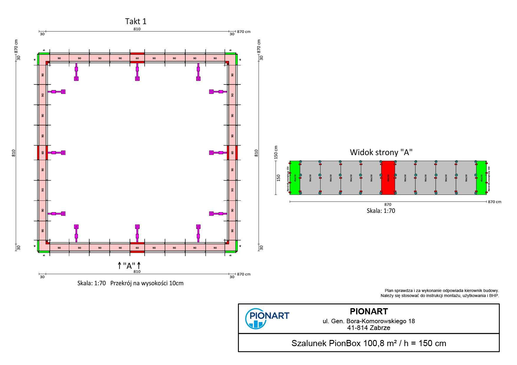 Szalunek ścienny PionBox 100,8 m2 / h=150 cm (kompatybilny z Tekko)