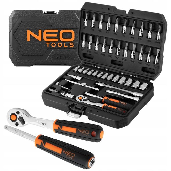 Neo 10-004 Zestaw Komplet Klucze Nasadowe 1/4'' 46el Crv Nasadki Torx