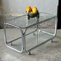 Szklany stolik na kółkach w stylu Bauhaus lata 70.