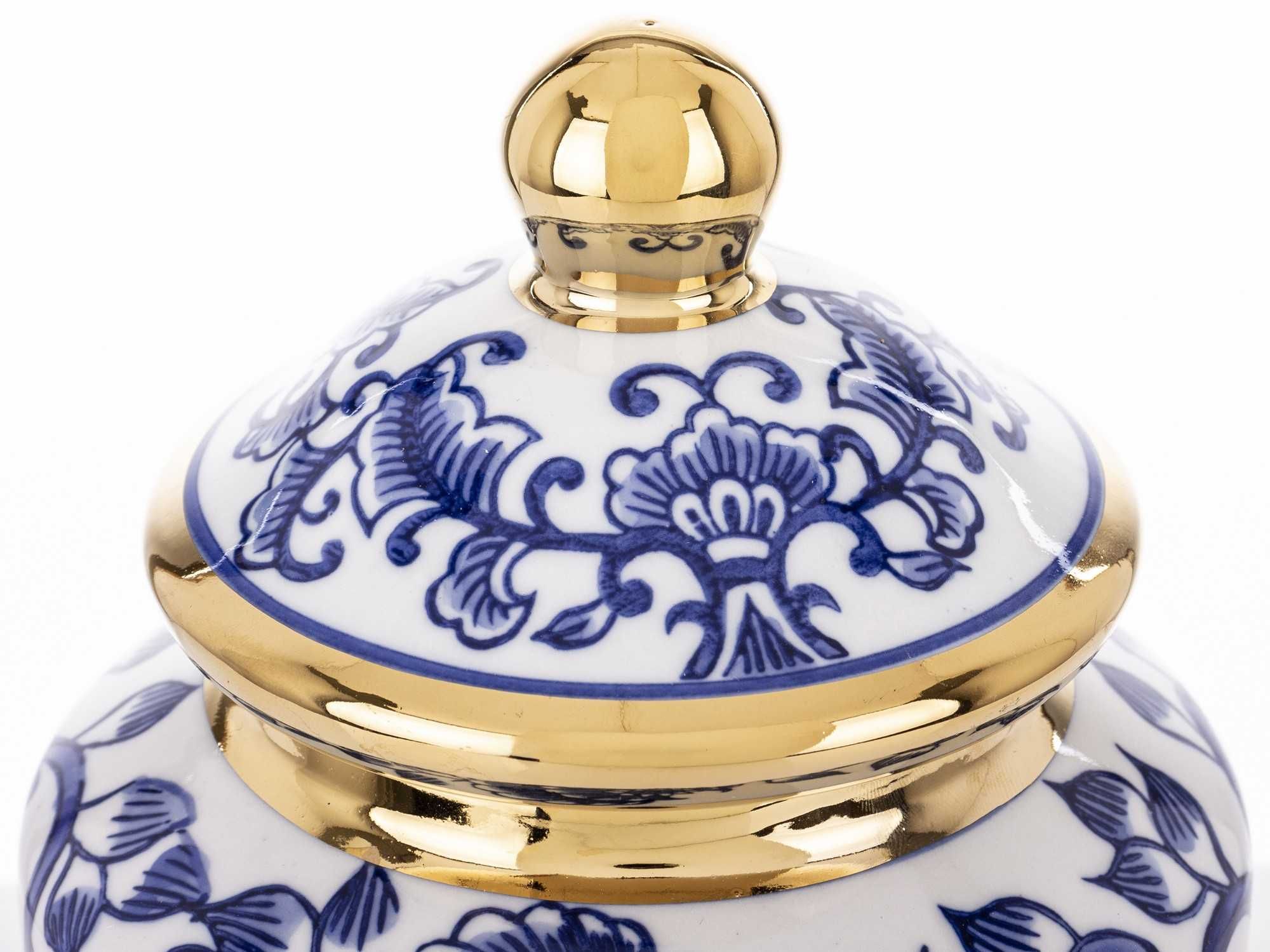 Niebiesko biała amfora z przykrywką ceramiczny pojemnik wazon 176384