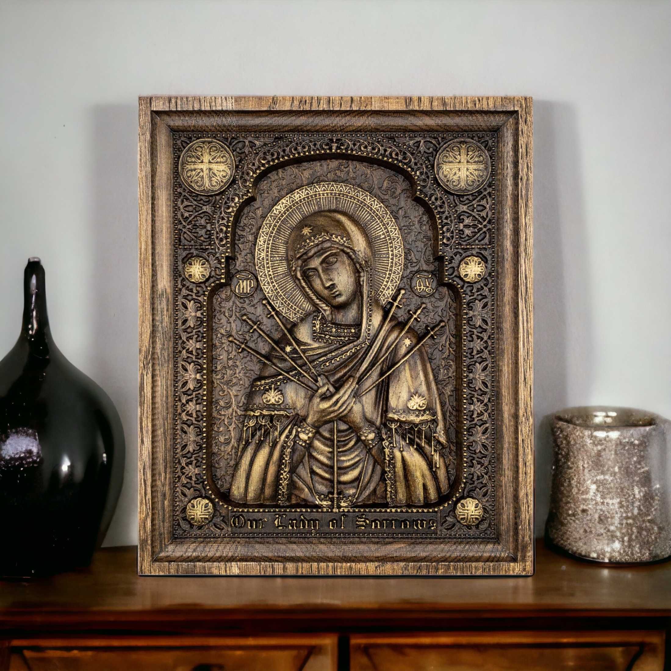 Obraz na ścianę Matki Boskiej Bolesnej, lite drewno dębowe