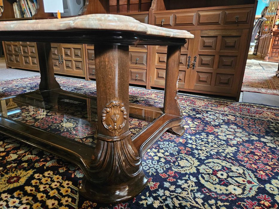 Mesa de centro em madeira com pedra e vidro - óptimo estado gera