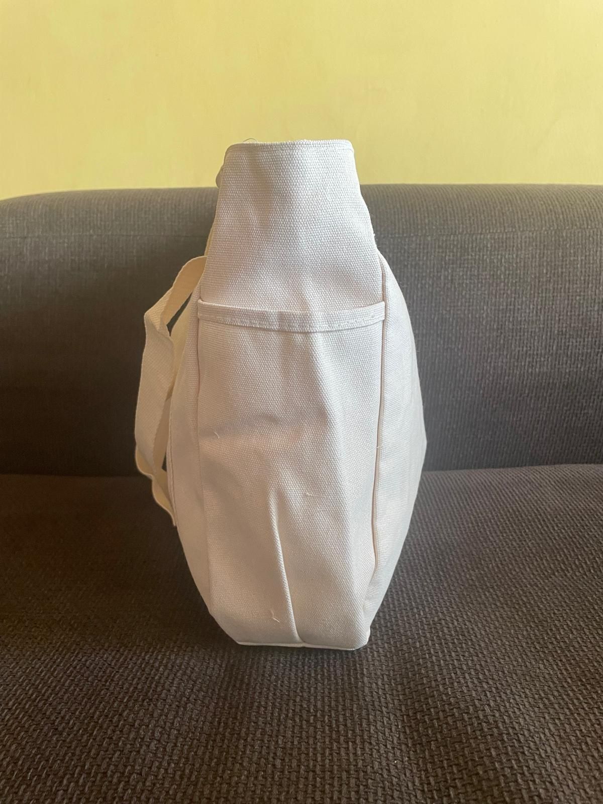 Torba materiałowa torebka na ramię plażowa z kieszeniami shopper beż