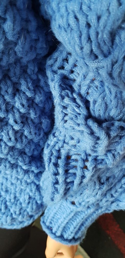 Sweterek warkocz wełna jak na drutach niebieski uni S M L XL