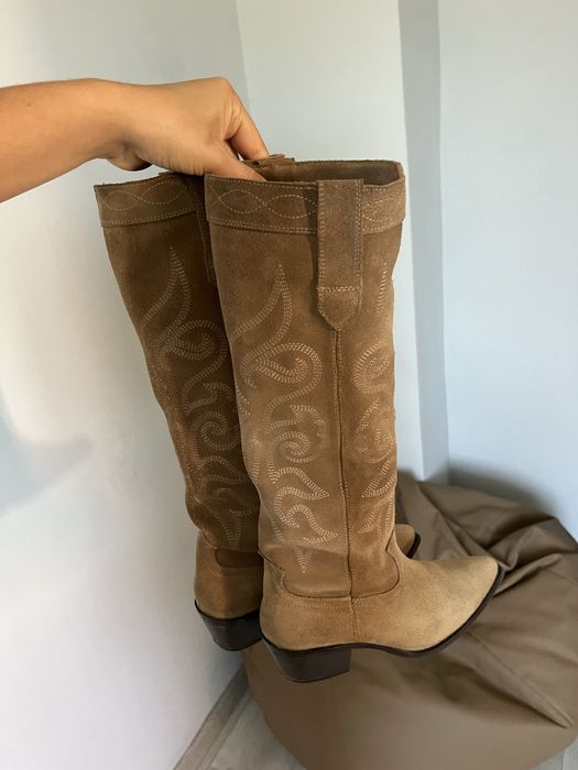 Ковбоки Zara замшеві, чоботи беж 39р