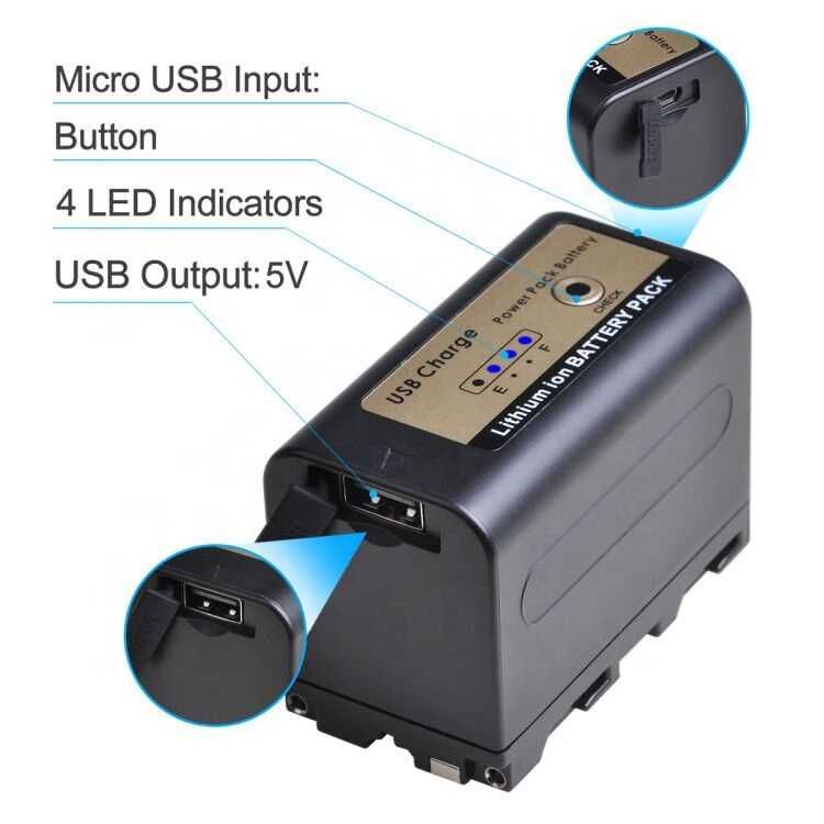Акумулятор Sony Batmax NP-F770 pro USB np-f970 Батарея для видеосвета