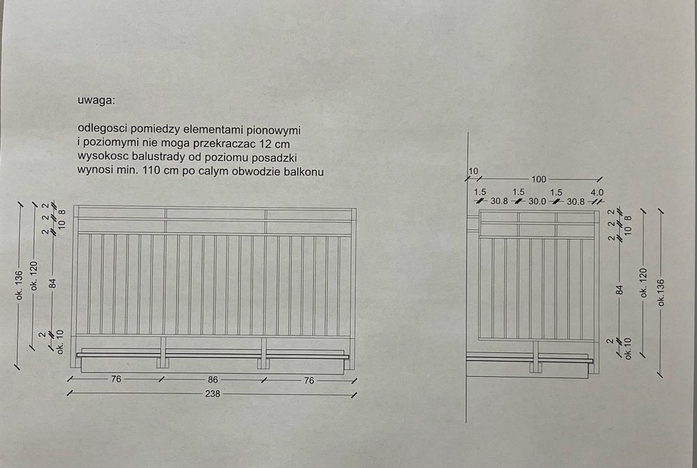 Balustrada Balkonowa Metal+ Ocynk + Kolor RAL 7024 TRWAŁA NIERDZEWNA