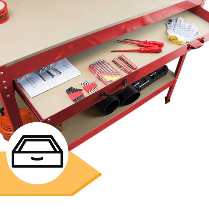 Stół warsztatowy z szufladą + haki 12x | 115x55 cm 100kg stabilny