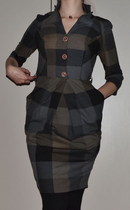 Sukienka elegancka biurowa krata kratkę S XS 34 36