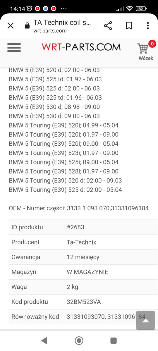 Sprężyny przednie do BMW E39(E46)