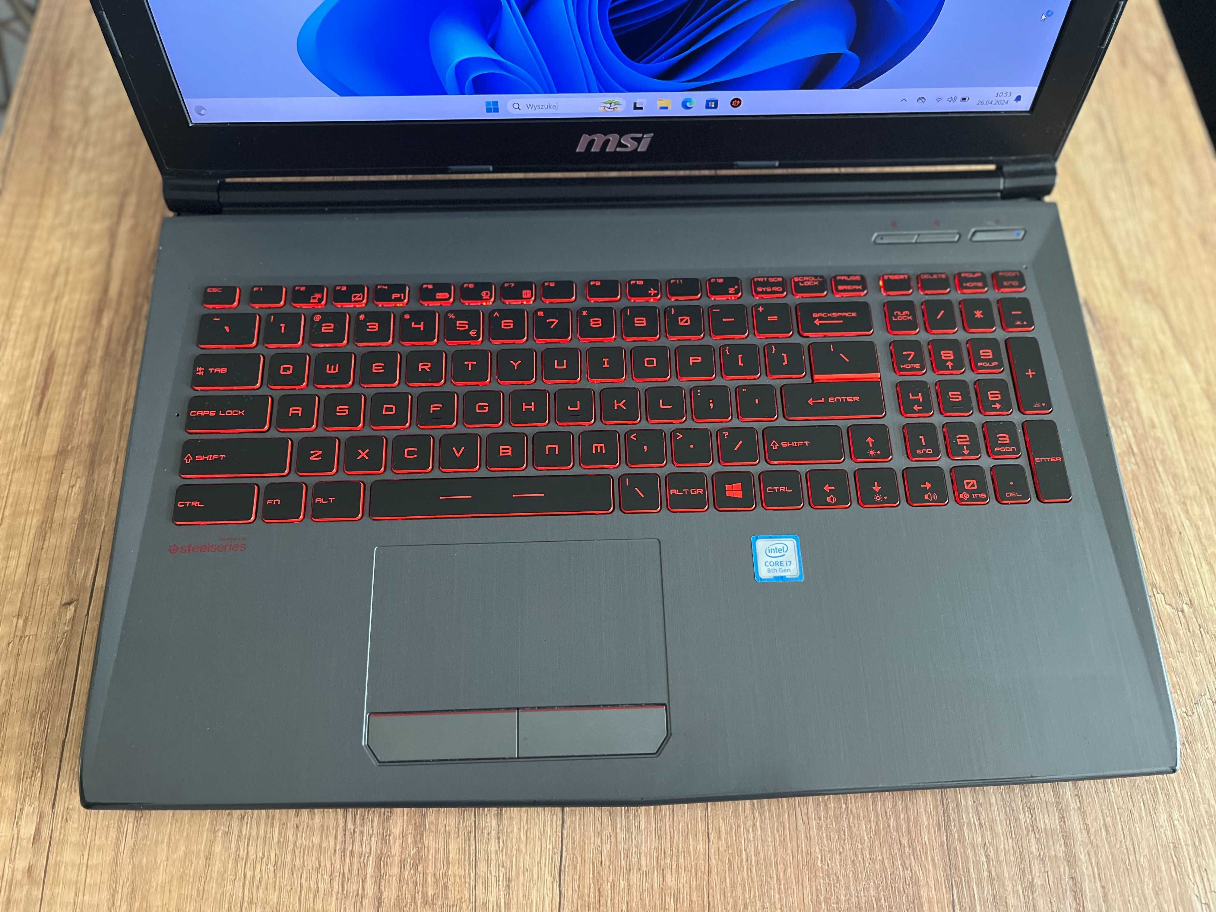 Laptop gamingowy MSI GV62 8RE, Intel i7, Nvidia GTX1060 6GB, 16GB RAM