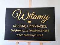 Witamy tablica powitalna tablica ślubna czarna złoty napis