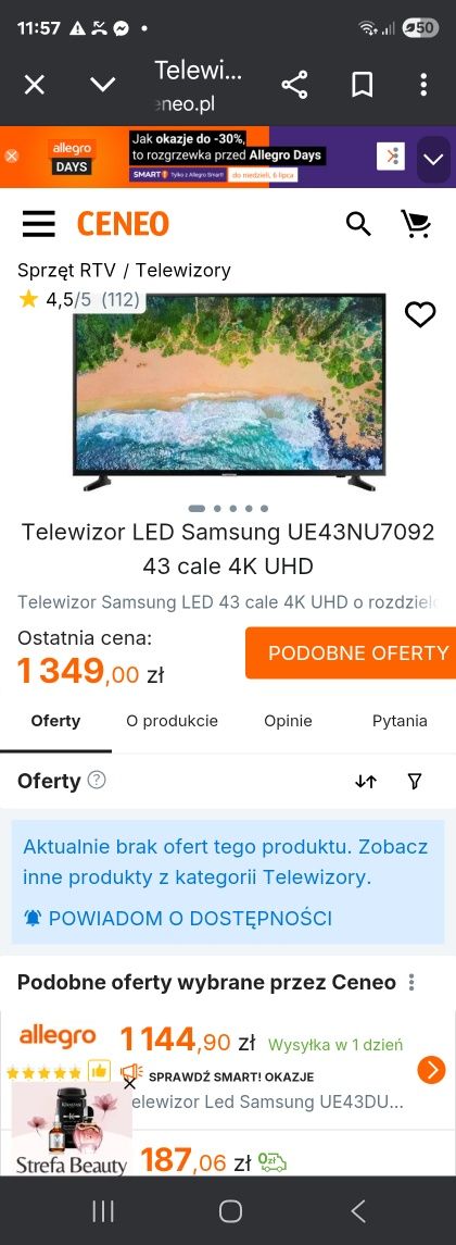Tv Samsung43 cale uhd 4k z nowszych modeli