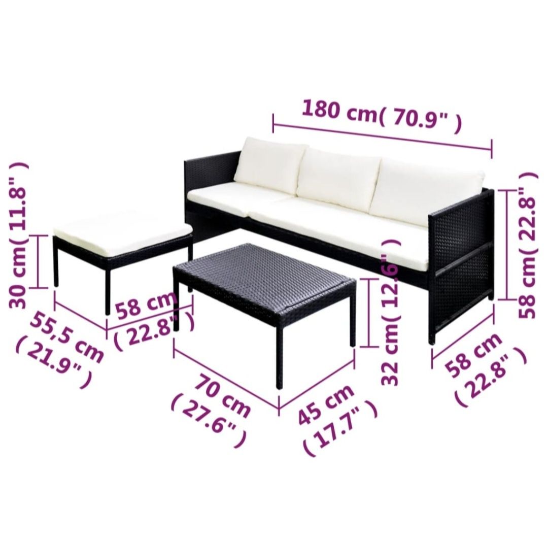 Meble ogrodowe technorattan czarny  (41382)