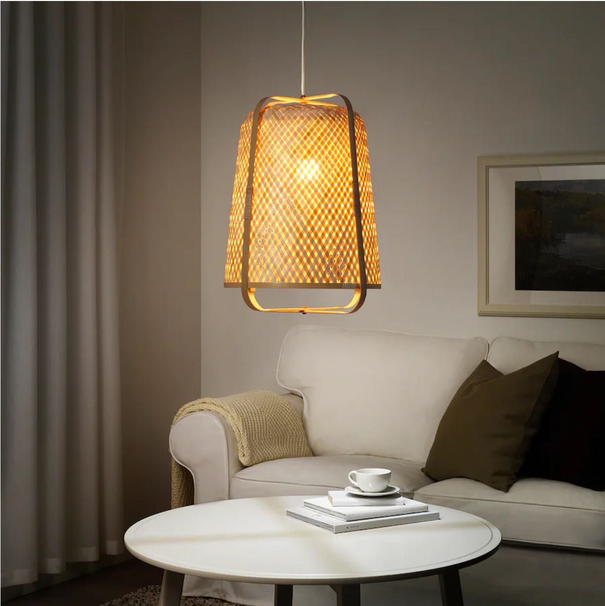 Lampa nowa Ikea Knixhult bambus rattan tkana żyrandol