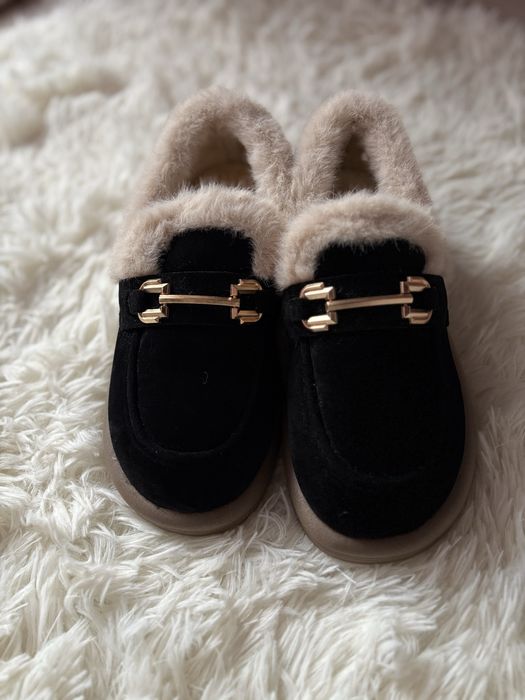 Жіночі чорні зимові лофери,жіноче зимове взуття 37,38,39