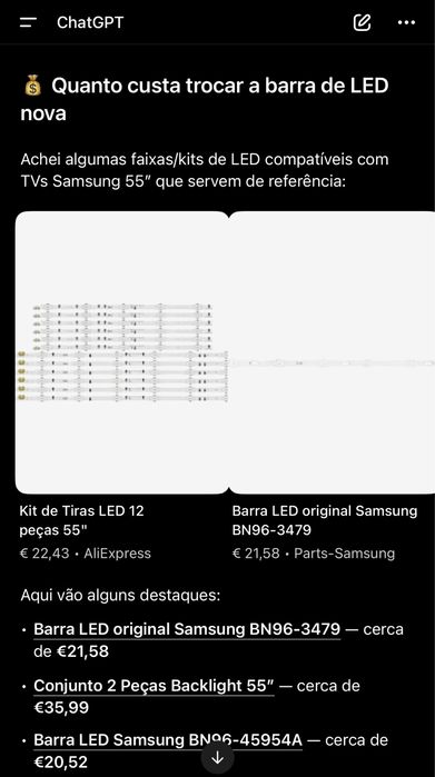 Tv samsung 55” colar ou trocar os LEDS de retroiluminação
