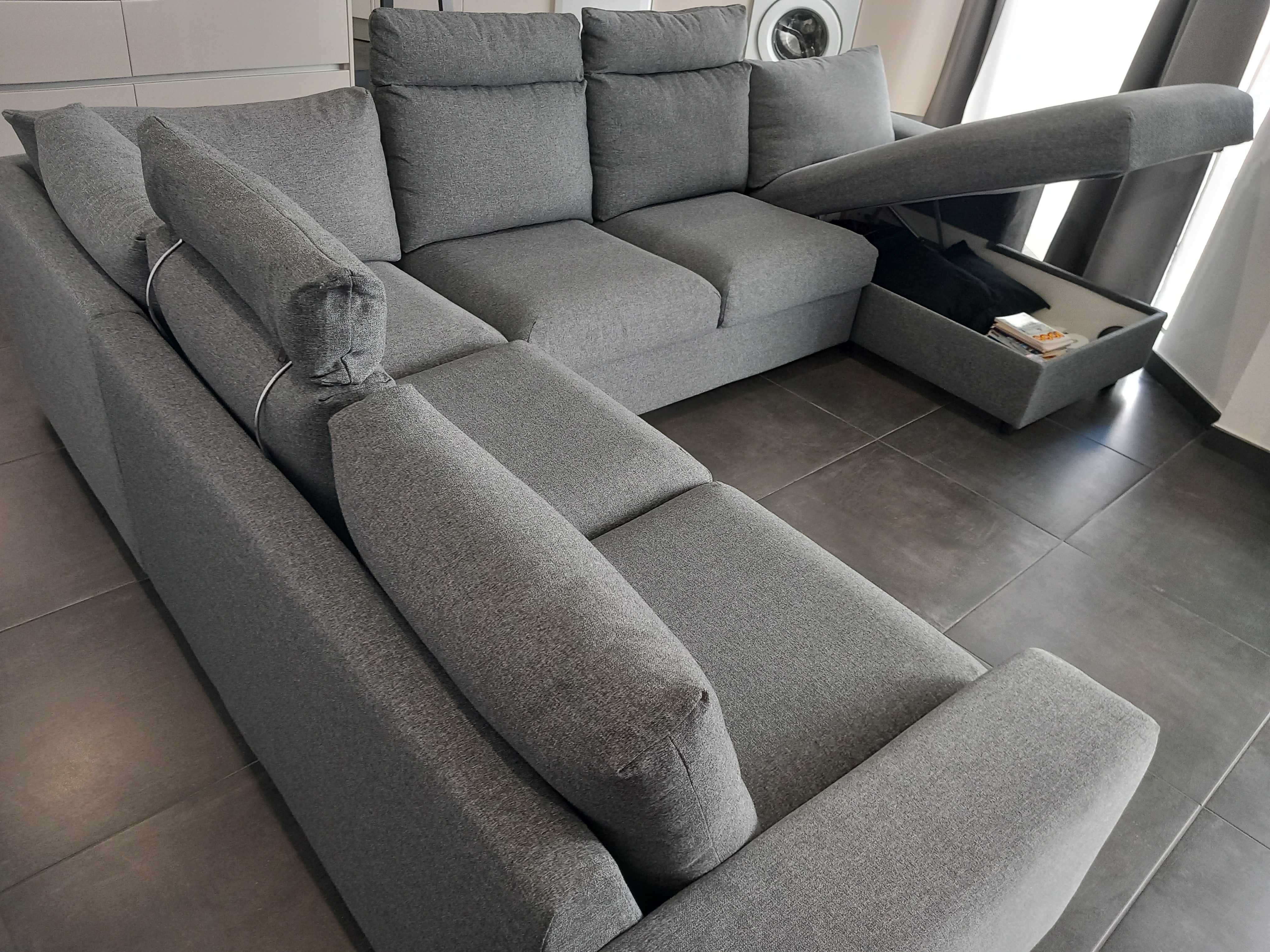 VIMLE Sofá canto, 5lugd c/chaise longue, c/braços largos/Gunnared cinz