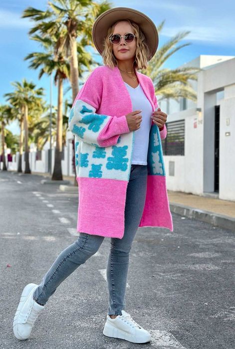 Piękny sweter KARDIGAN MIŚ r.UNI do 44/46/48 BEAR róż, niebieski