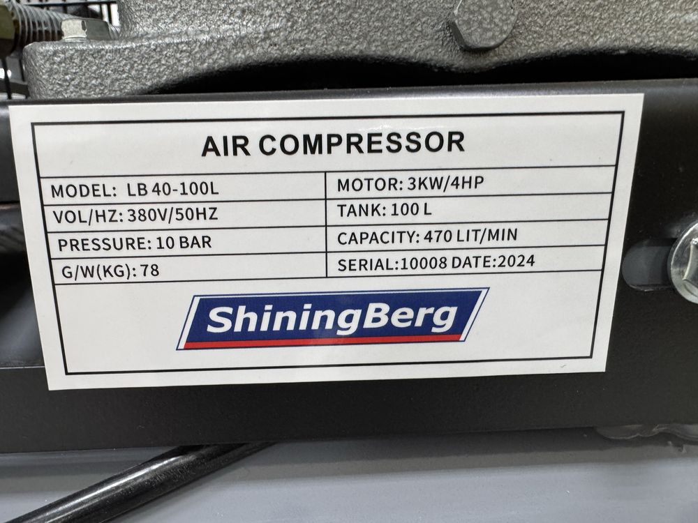 Компресор ShiningBerg LB40-100L. Ресивер 100л, 470 л/хв, 10 атм. 380 в