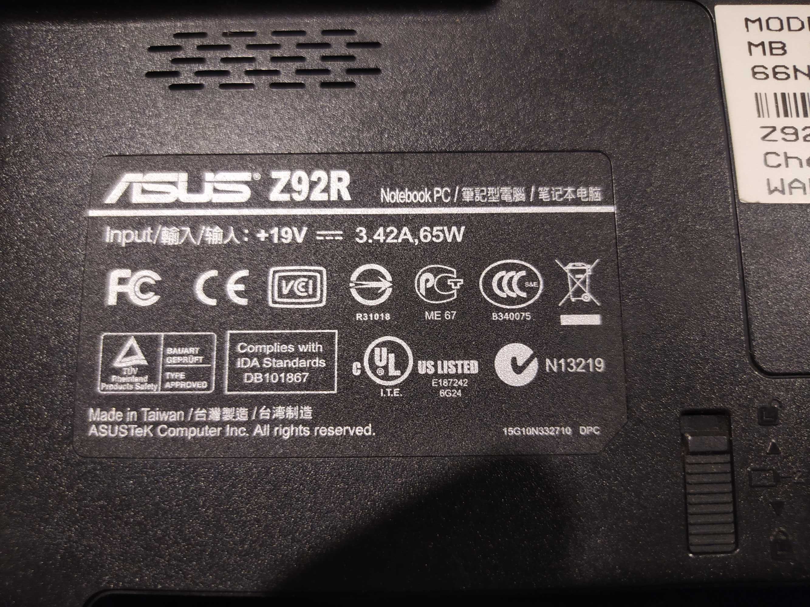 Laptop Asus Z 92R uszkodzony