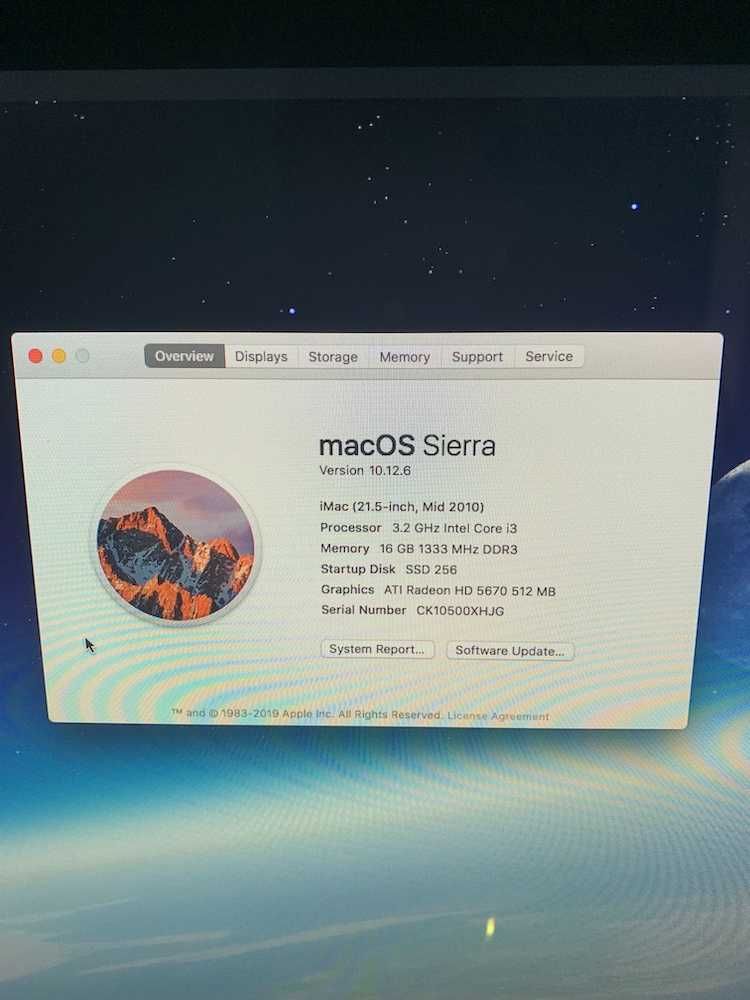 iMac 21.5", 2010 рік, i3 3.2 GНz, 16 Gb RAM, 256 SSD, 1 Tb HHD