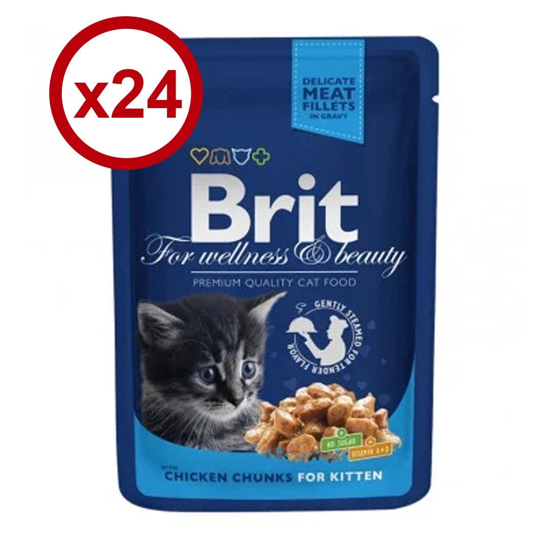 Вологий корм для котят Brit Premium Cat с курицей упаковка 24штх100г