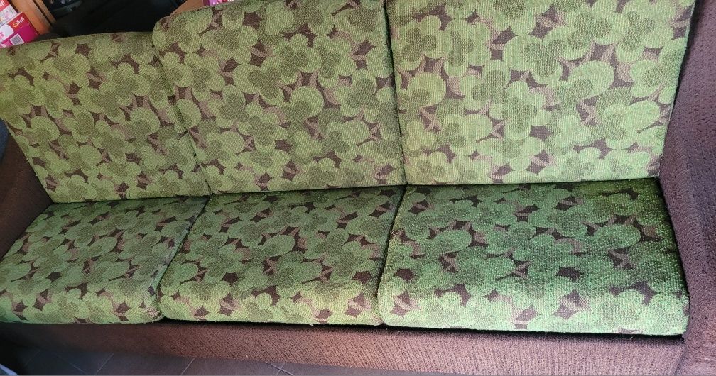 Sofa plus 2 fotele - komplet w odcieniach zieleni i brązu