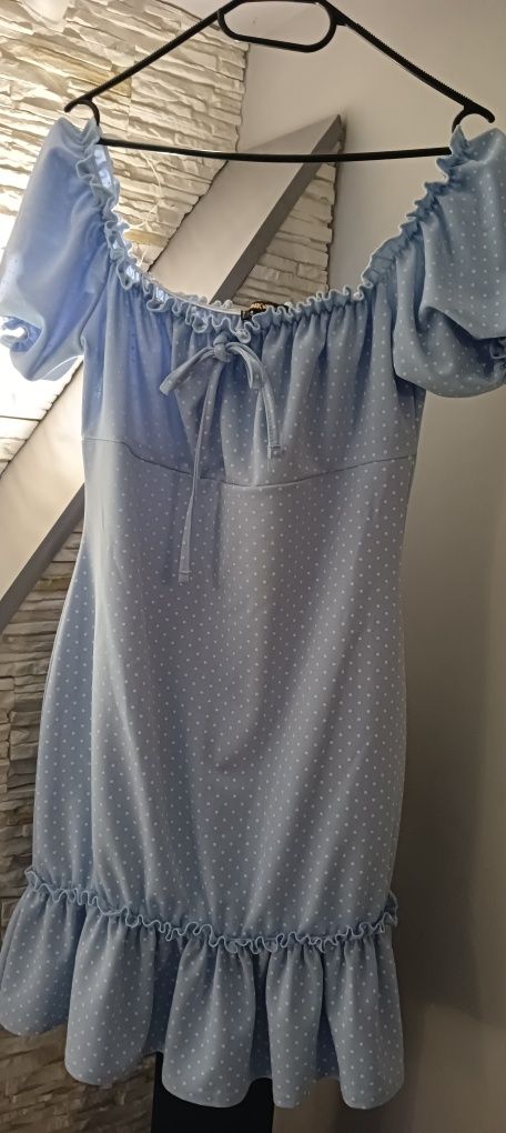 Sukienka baby blue, groszki,hiszpanka L/Xl
