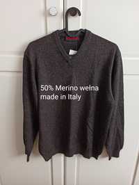 Sweter wełna Merino certyfikat merynos włoski unisex M