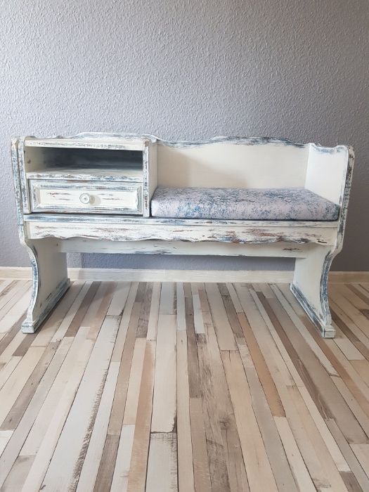 Meble postarzane shabby chic, lustro i siedzisko