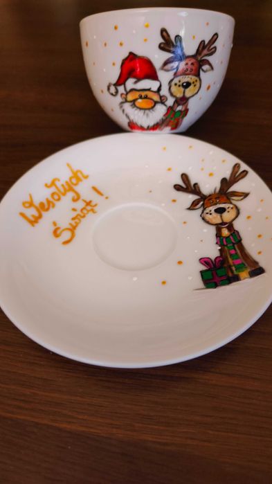 Świąteczny zestaw filiżanka ze spodkiem