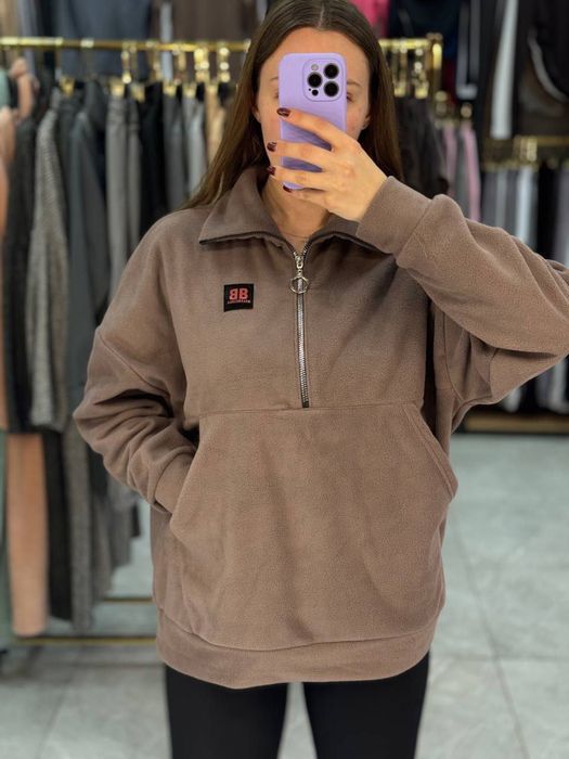 Женская кофта флиска Balenciaga зимняя флис POLAR с карманом кенгуру