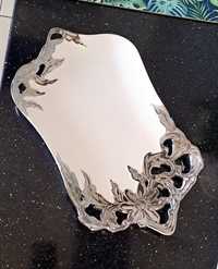 Półmisek dekoracyjny porcelanowy taca Mondex srebrno biała przepiękna