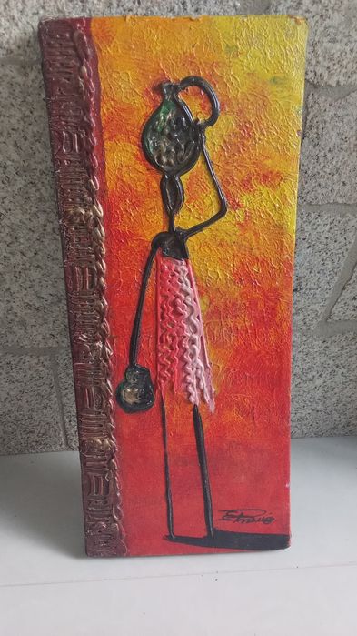 Quadro AFRICANA Vaso na Cabeça. Assinado Autor 2 Fotos